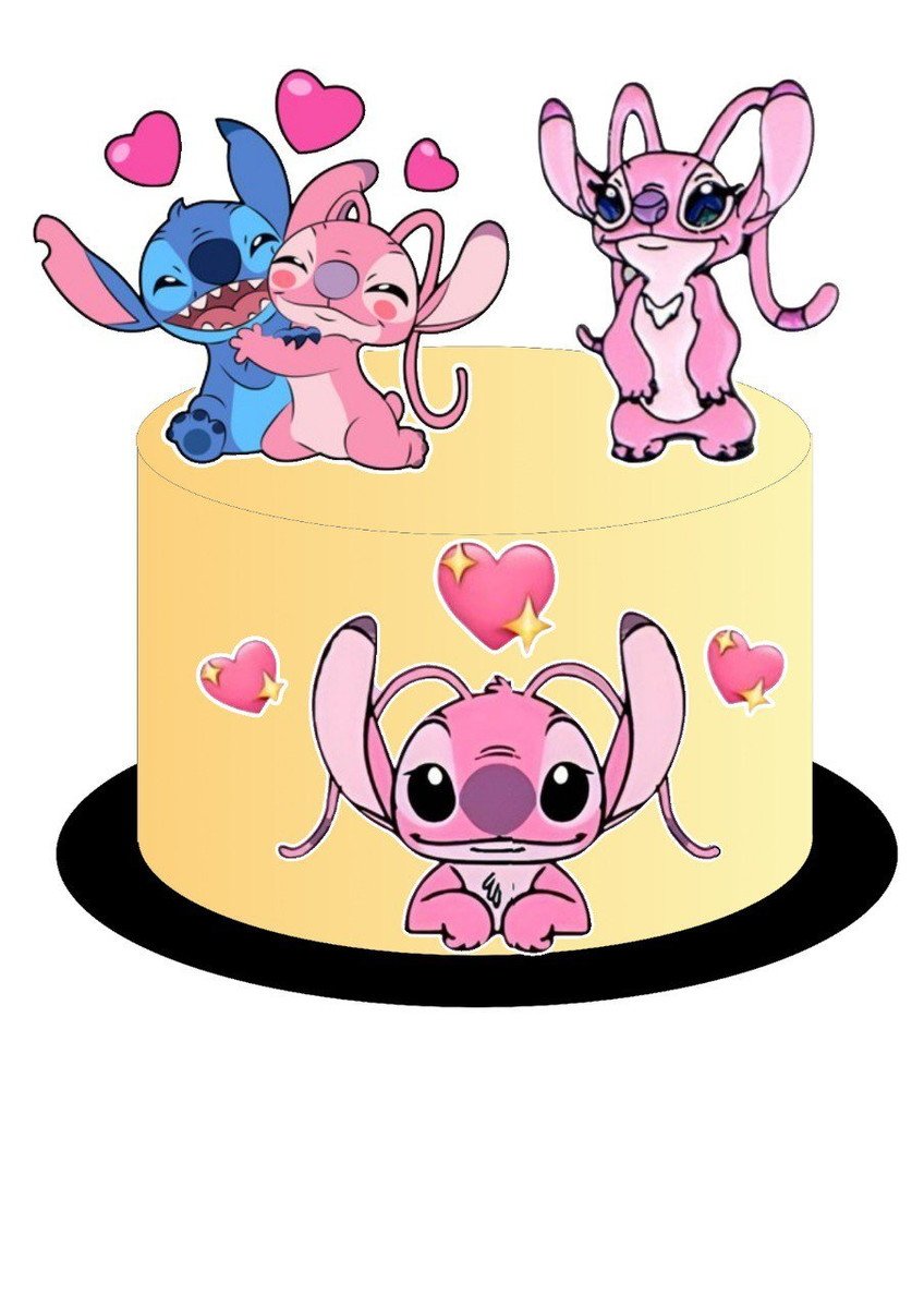 topo de bolo stitch e angel para festa