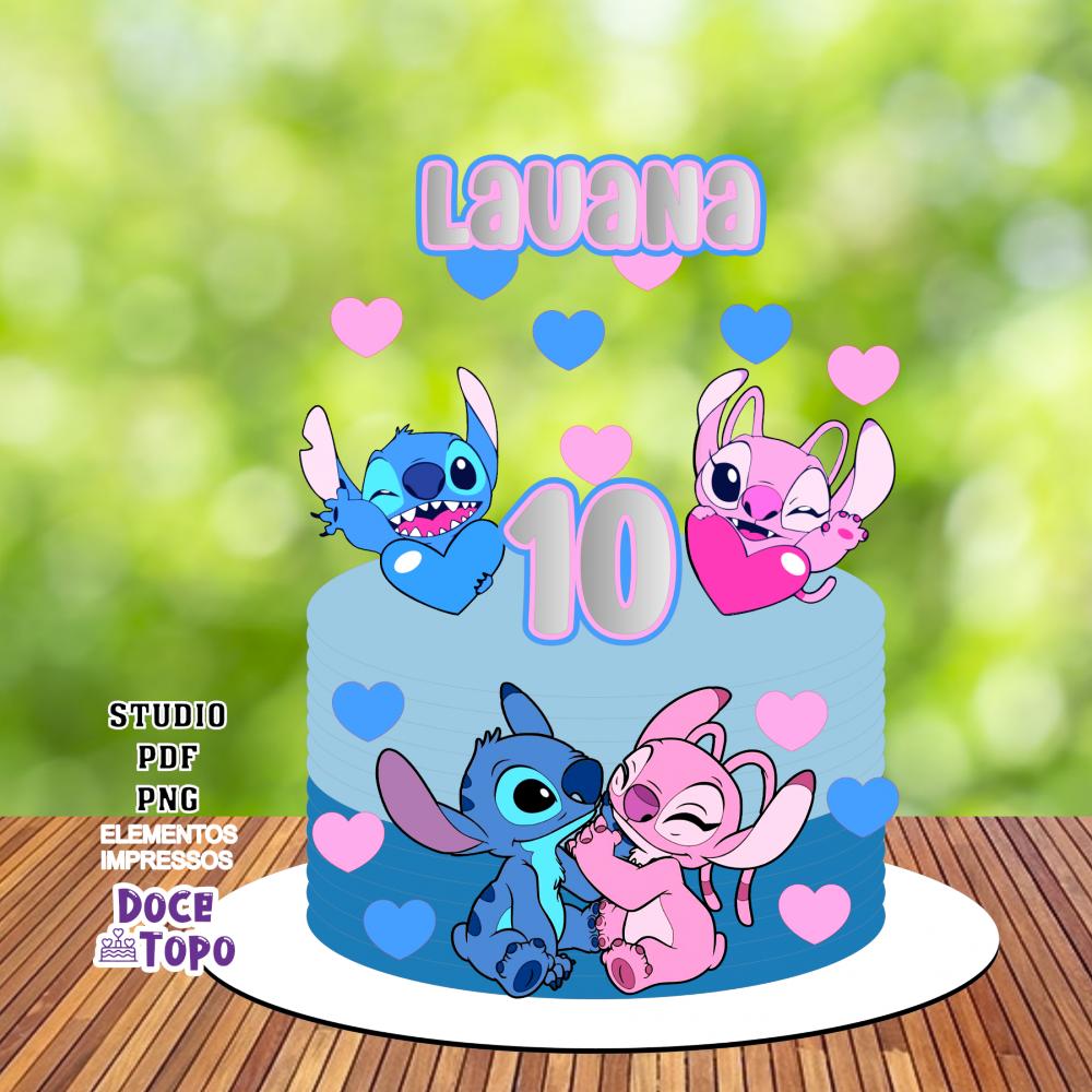 topo de bolo stitch e angel infantil