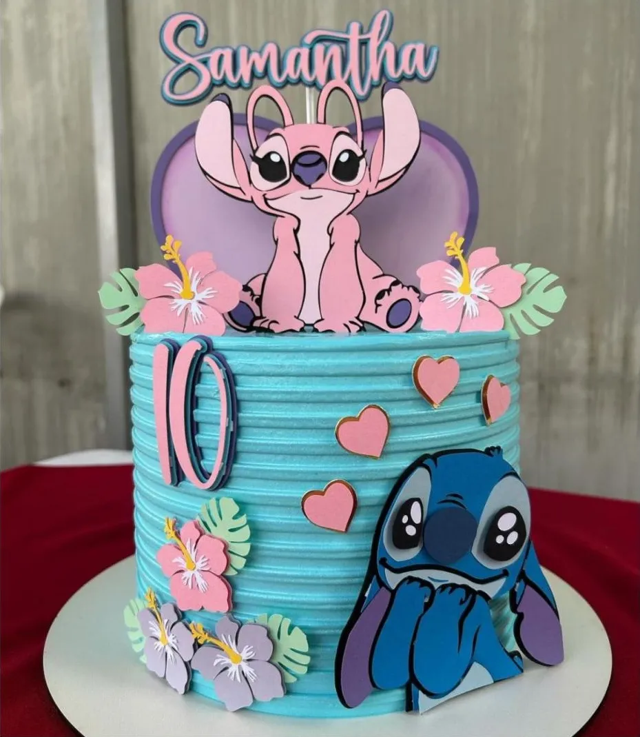 topo de bolo stitch rosa com nome