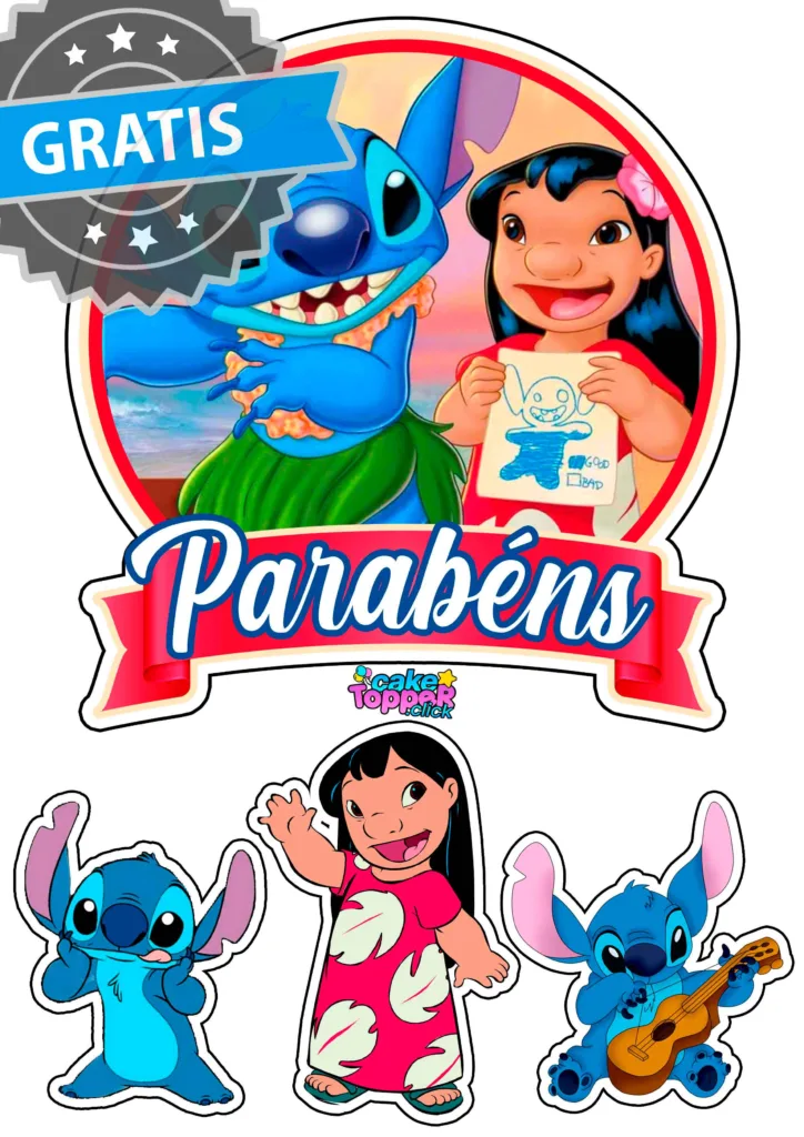 topo de bolo stitch rosa e angel para imprimir