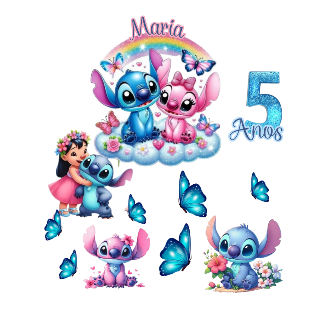 topo de bolo stitch rosa digital