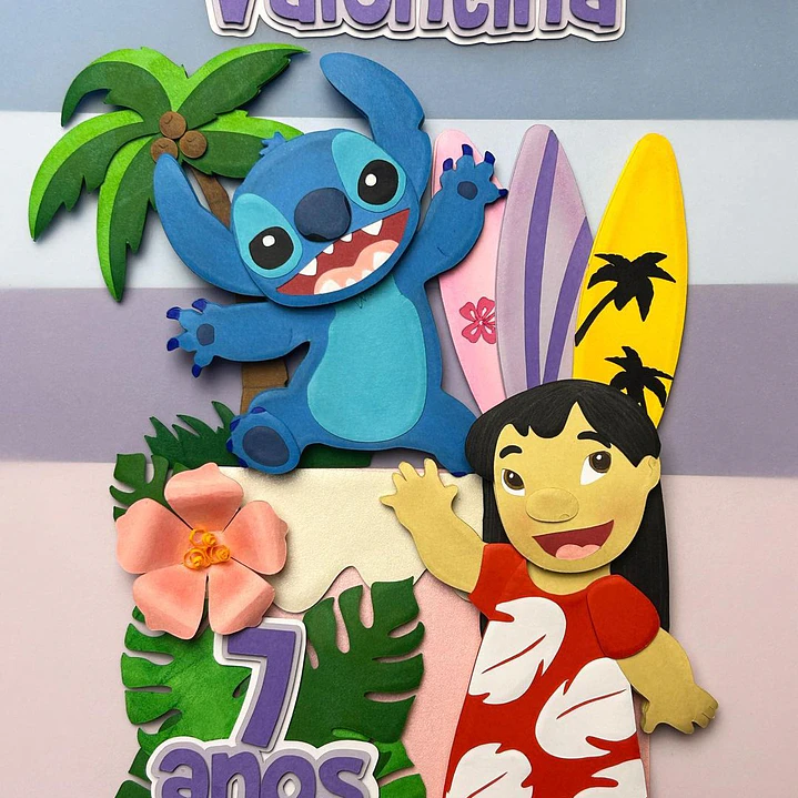 topo de bolo stitch rosa