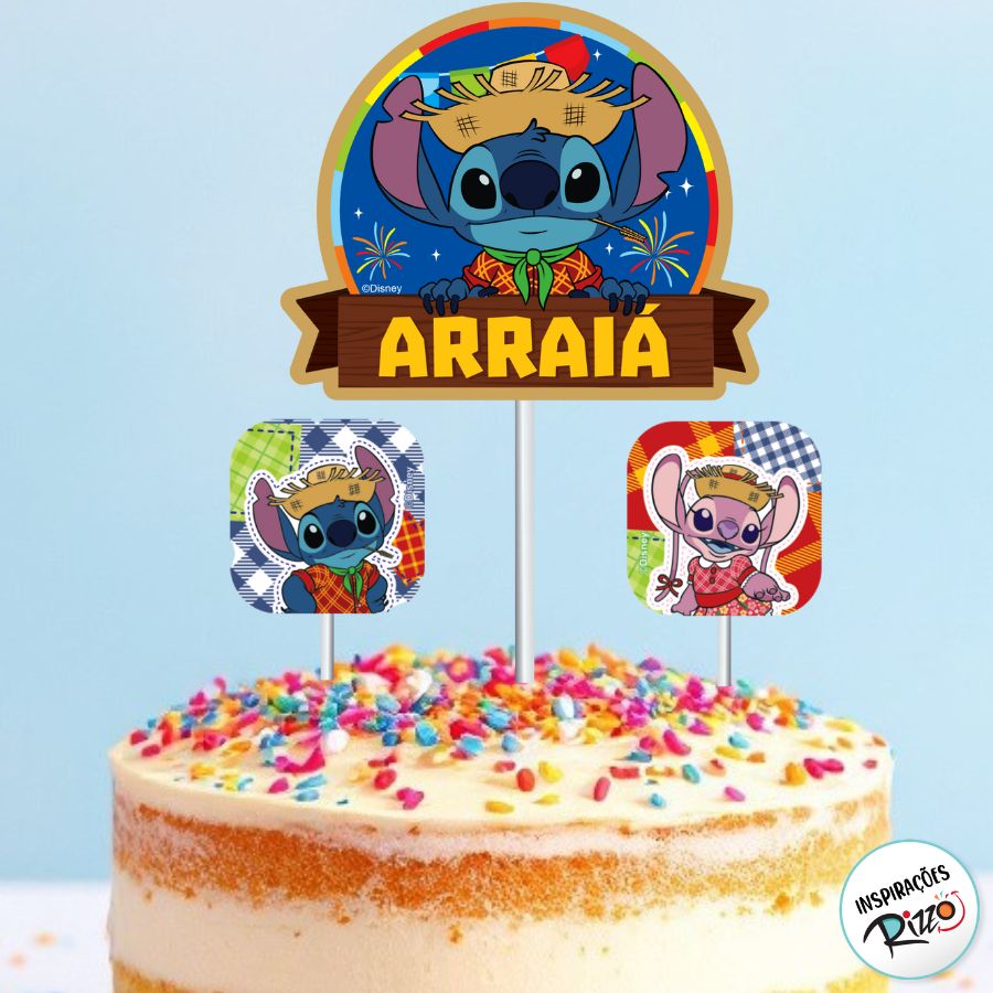 Topper de bolo Stitch personalizado com idade
