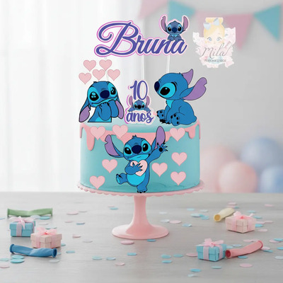 como imprimir topper de bolo stitch grátis