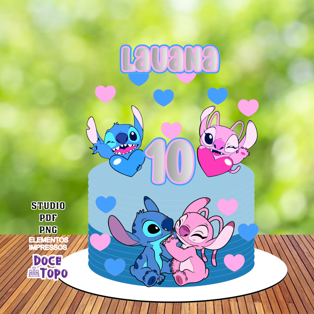 topo de bolo stitch com nome