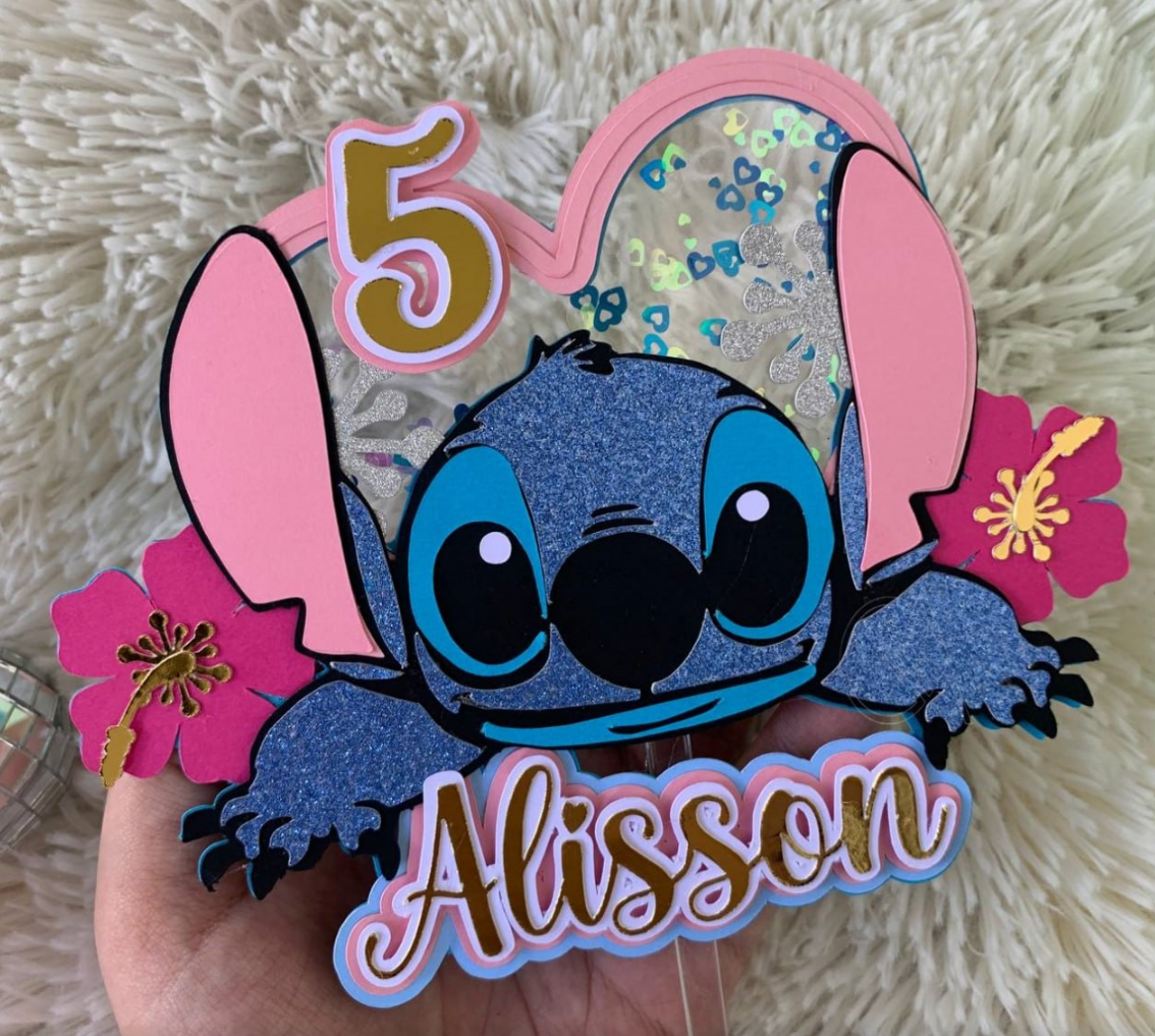 Topper de bolo Stitch com nome e idade