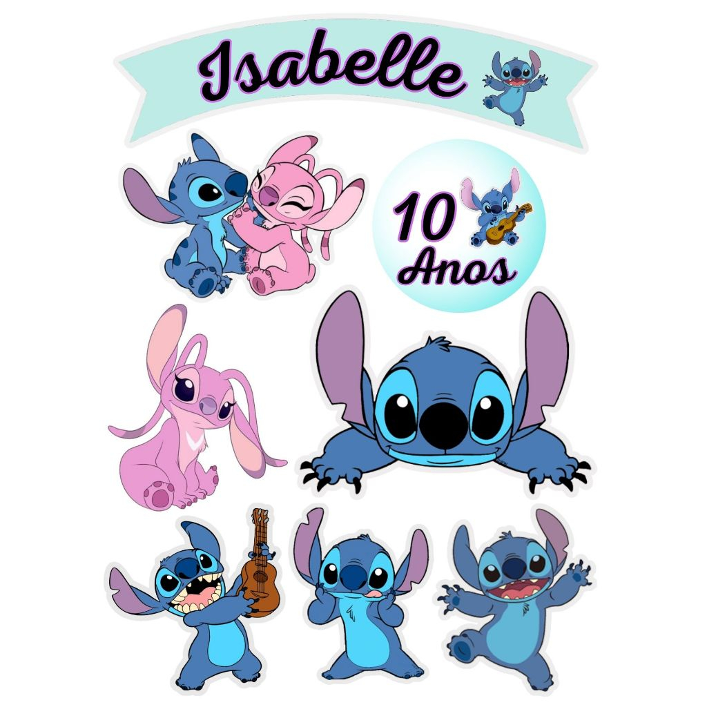Topper de bolo Stitch com nome e idade