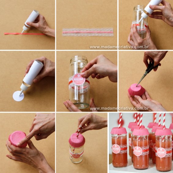 vidros de conserva decorados com tecido