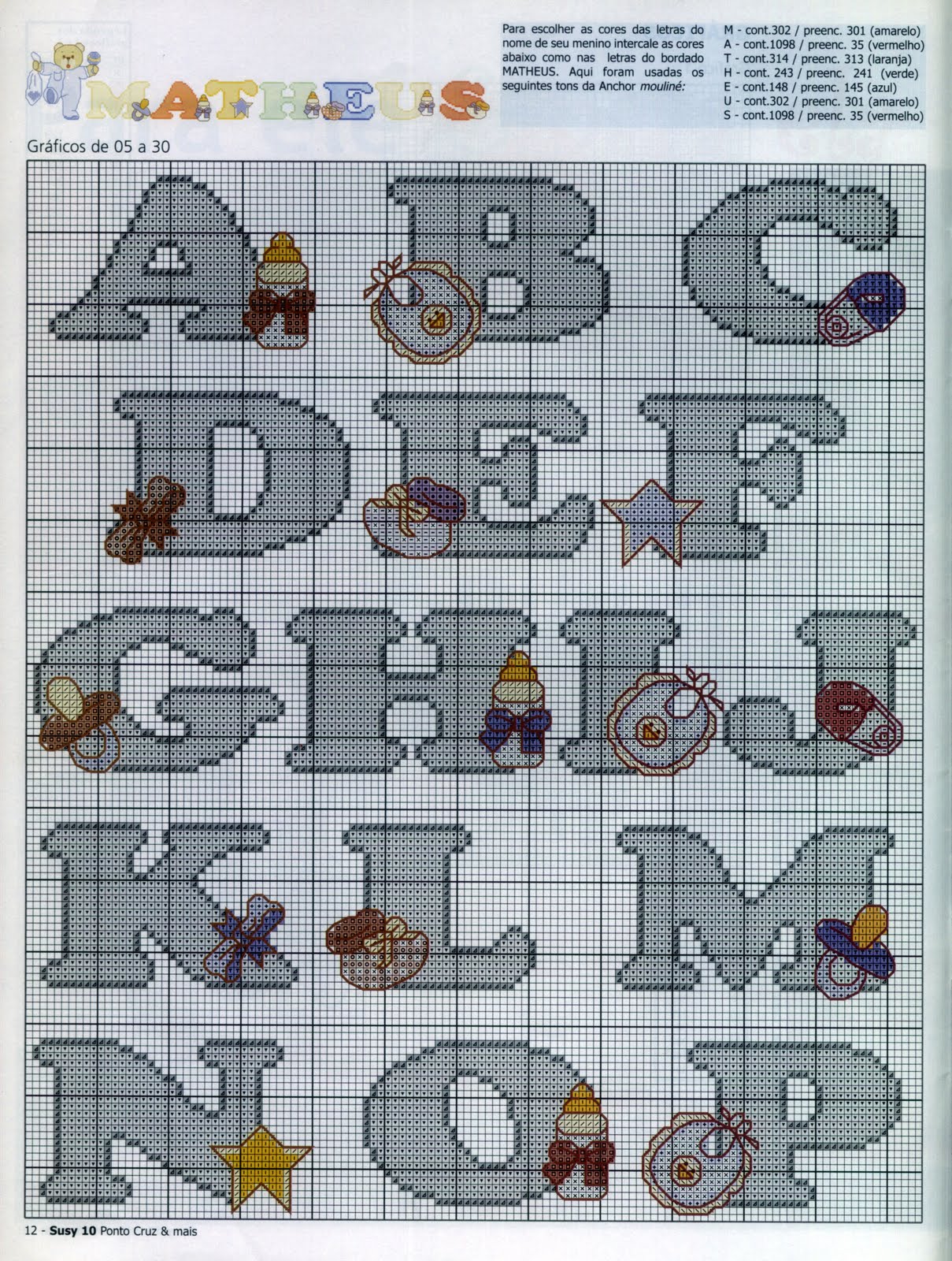 letras ponto cruz infantil para imprimir