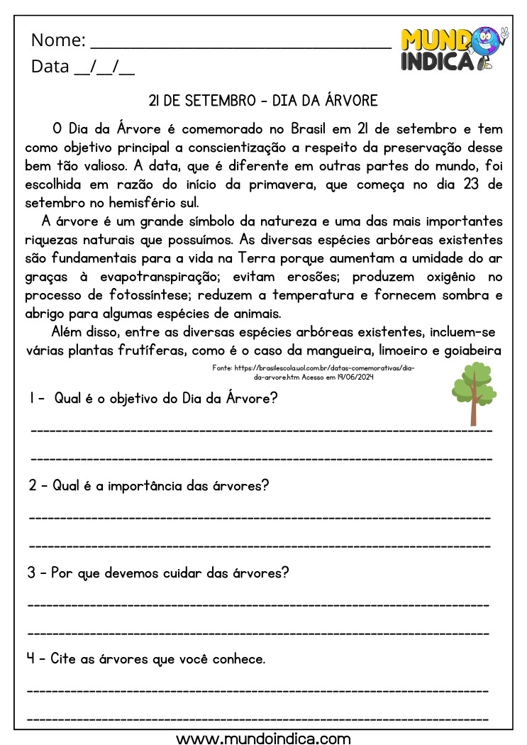 dia da árvore educação ambiental 3º ano