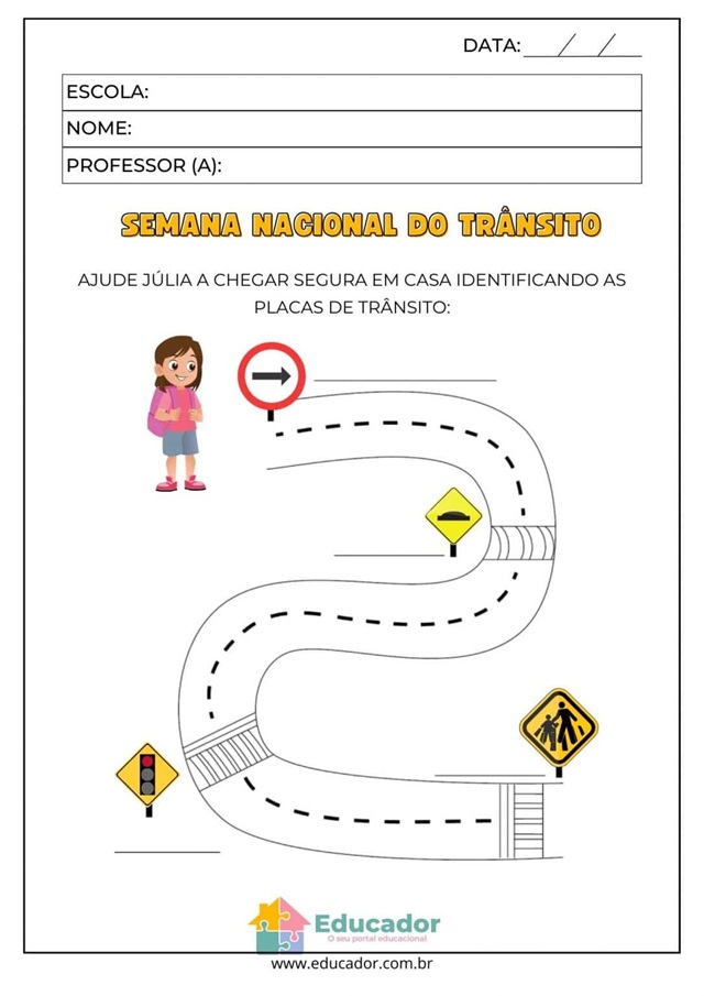 pedagogo atividades trânsito infantil