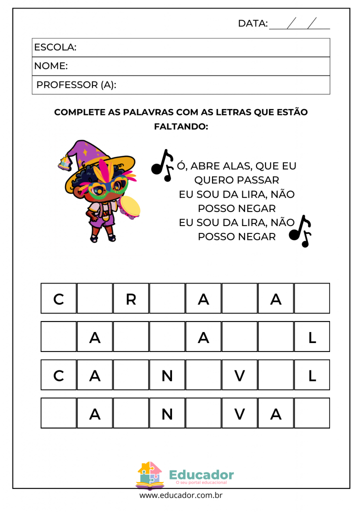 atividades carnaval educação infantil para imprimir