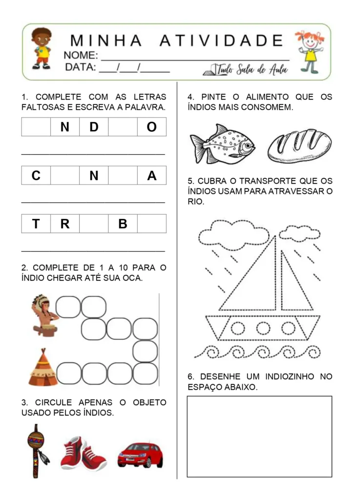 desenhos do dia do indio para colorir educação infantil