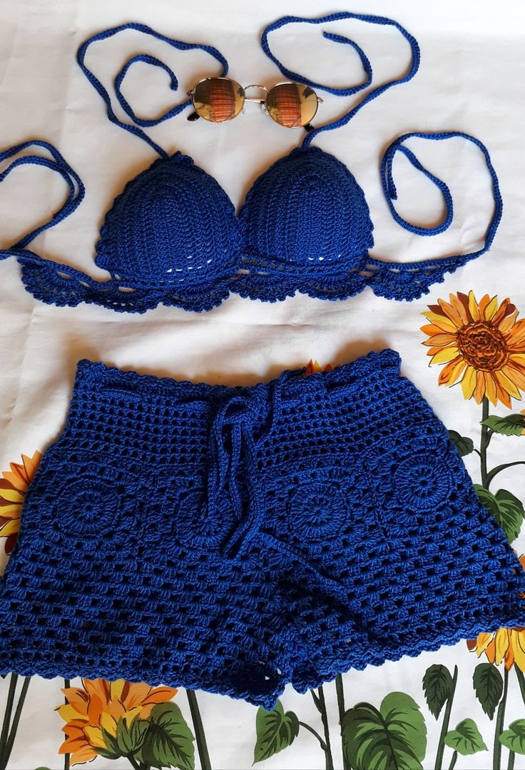 biquíni de crochê com short