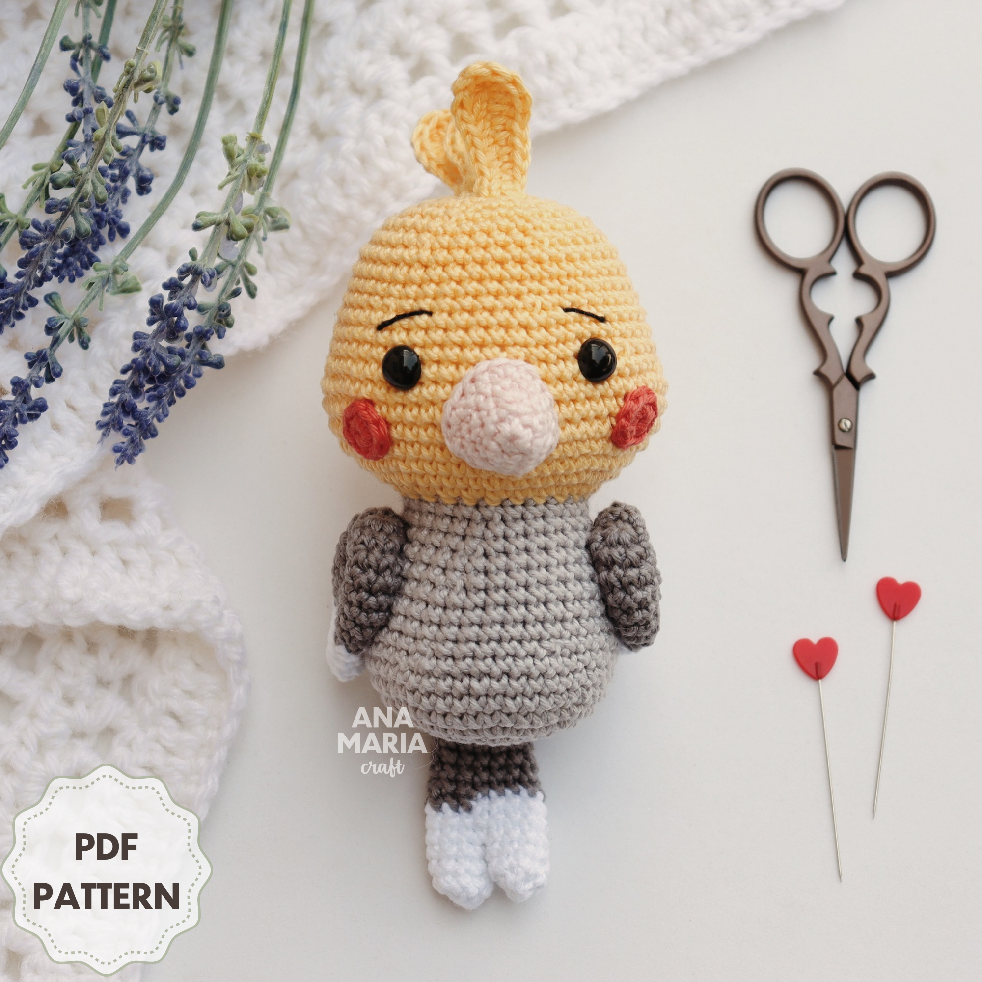 amigurumi calopsita cinza