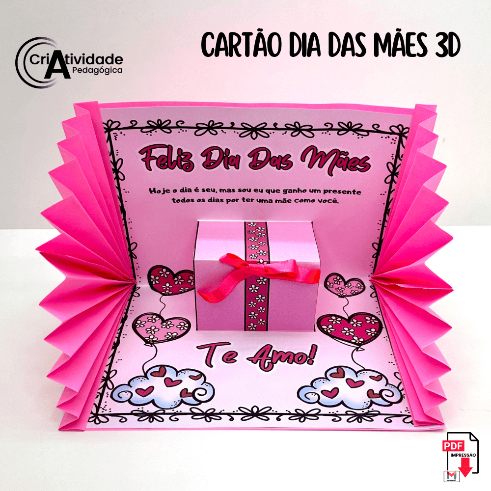 cartão dia das mães com carimbo de mão infantil