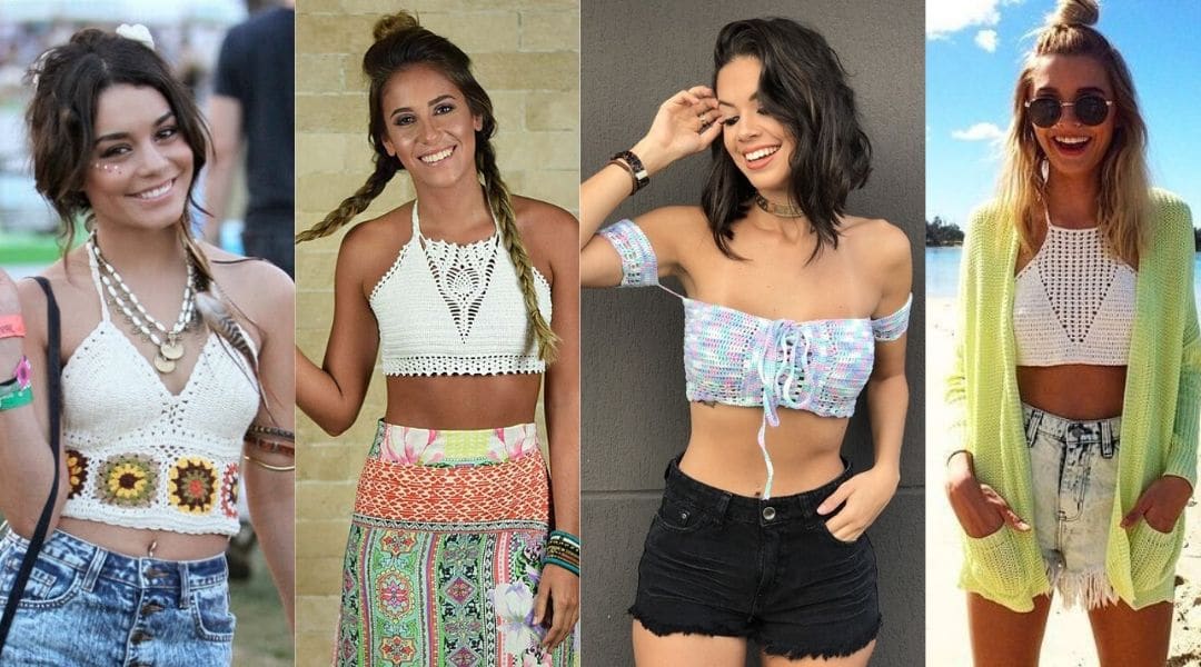 cropped de crochê com babado