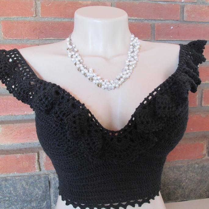 cropped de crochê boho chic
