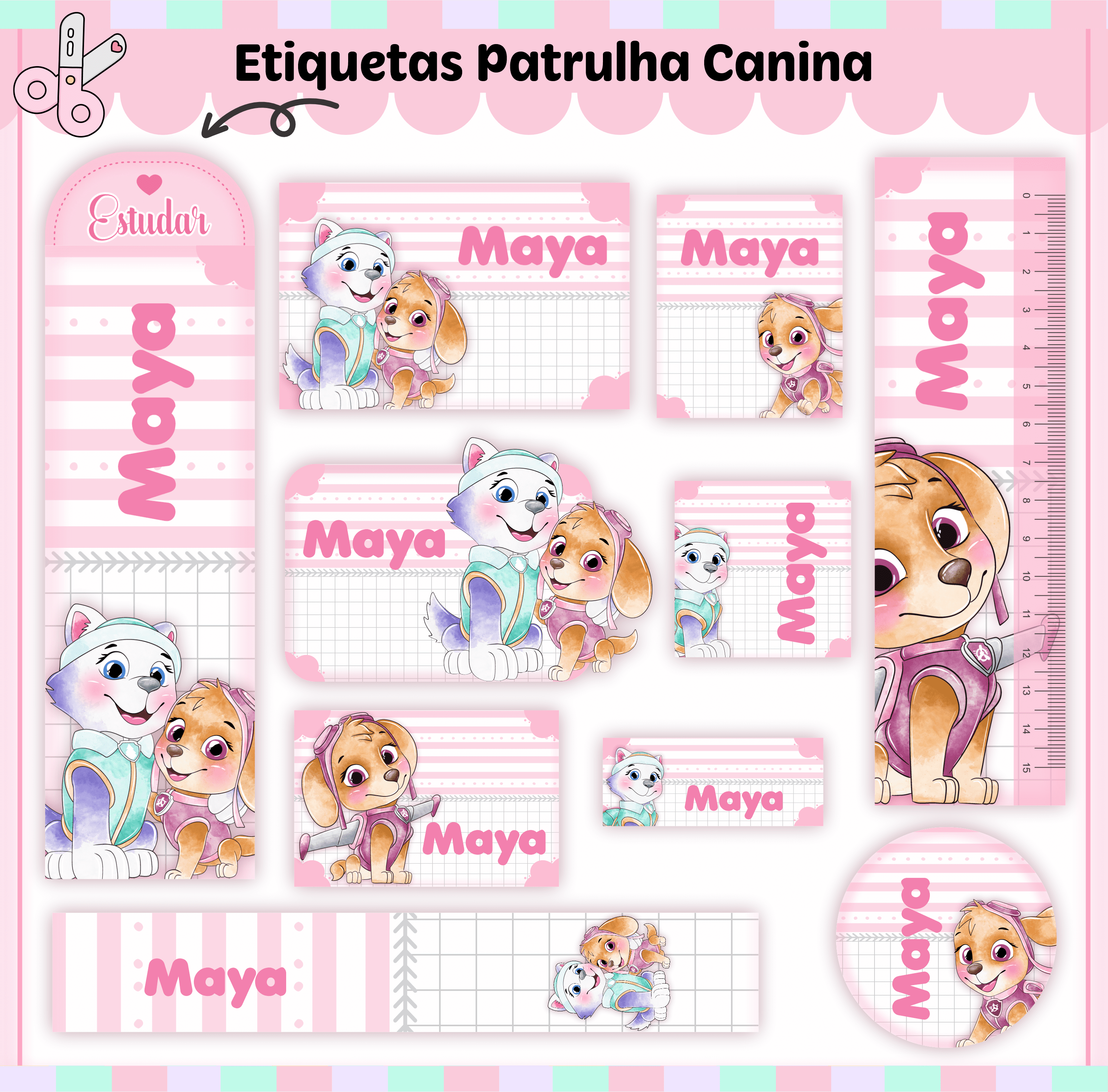 etiqueta nome para material escolar menina