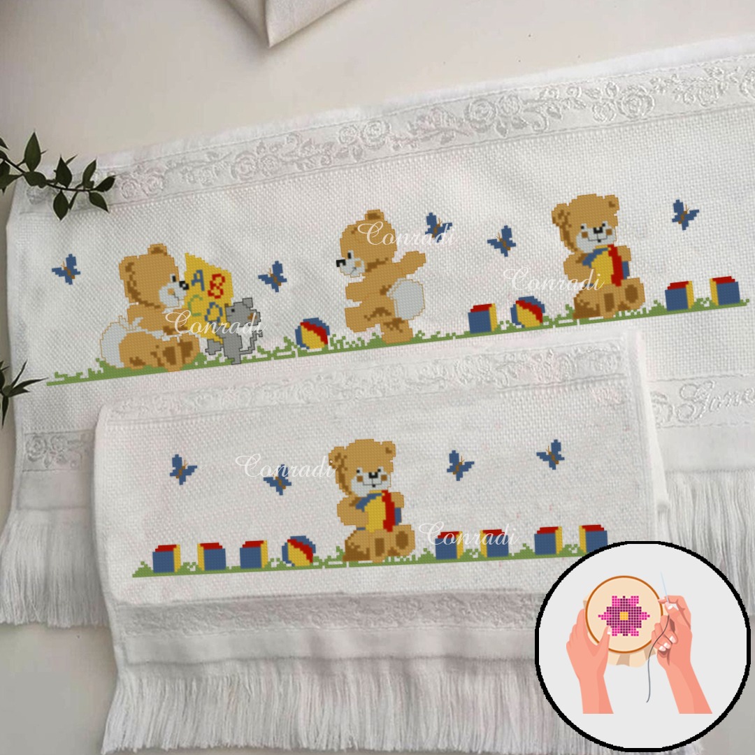 gráficos de ponto cruz para toalha de bebê masculina