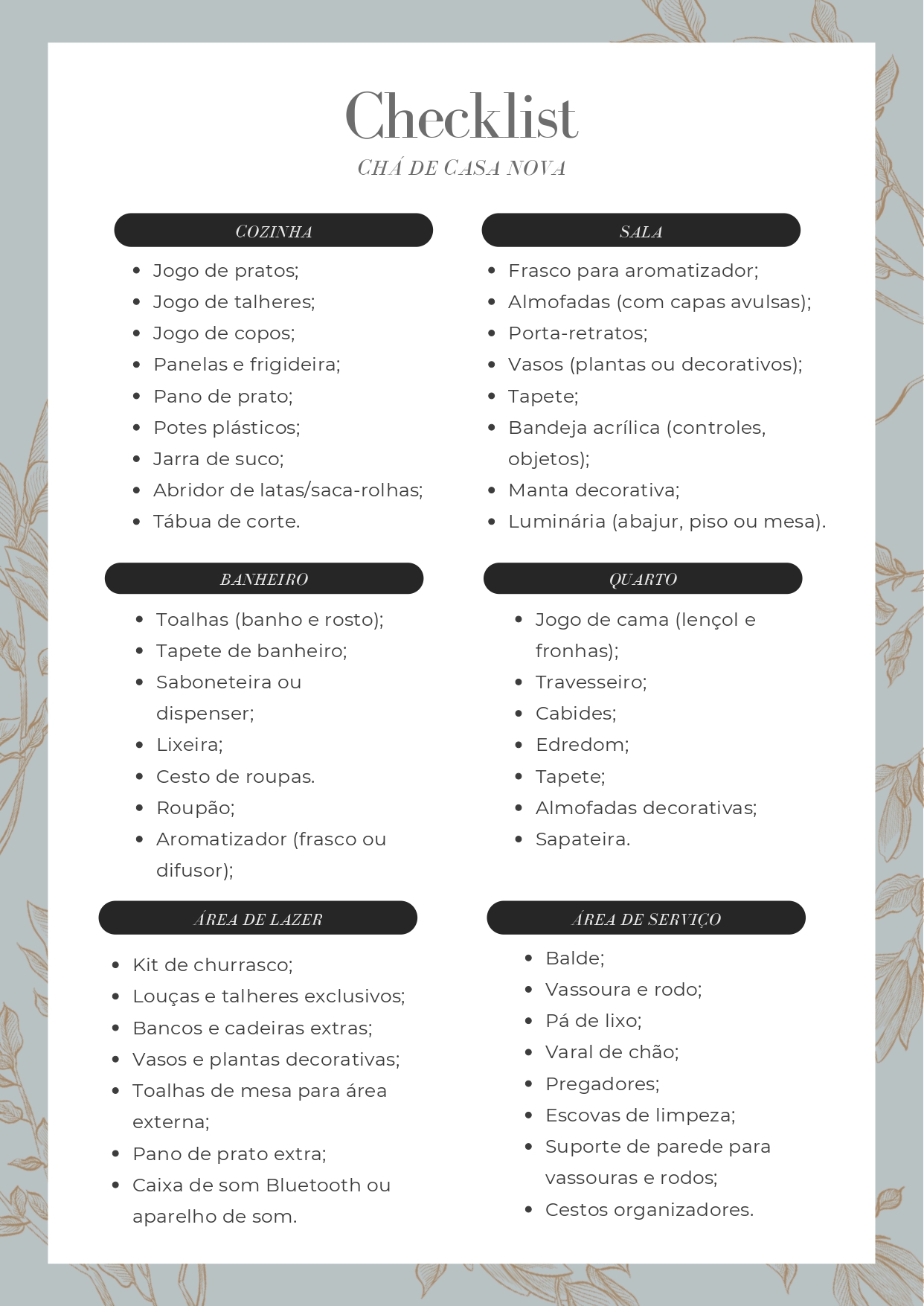 lista de chá de casa nova completa