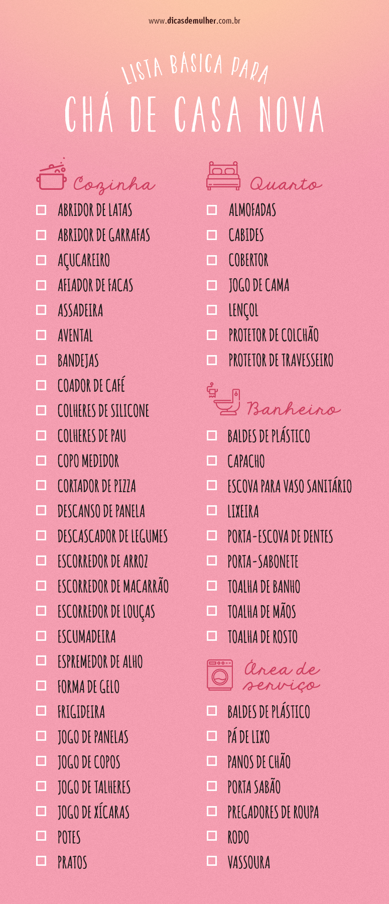 lista de chá de casa nova completa