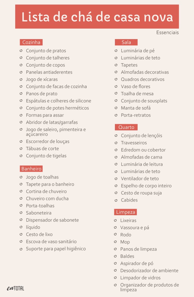 lista de chá de casa nova simples