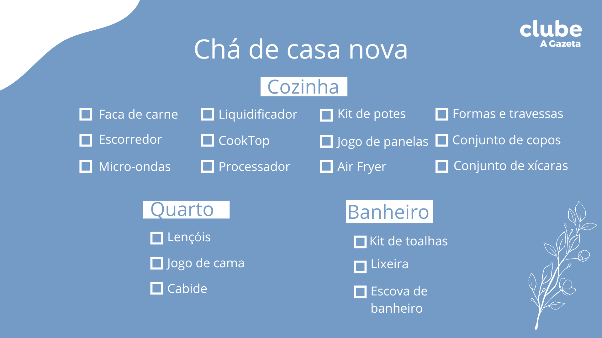 o que pedir no chá de casa nova simples