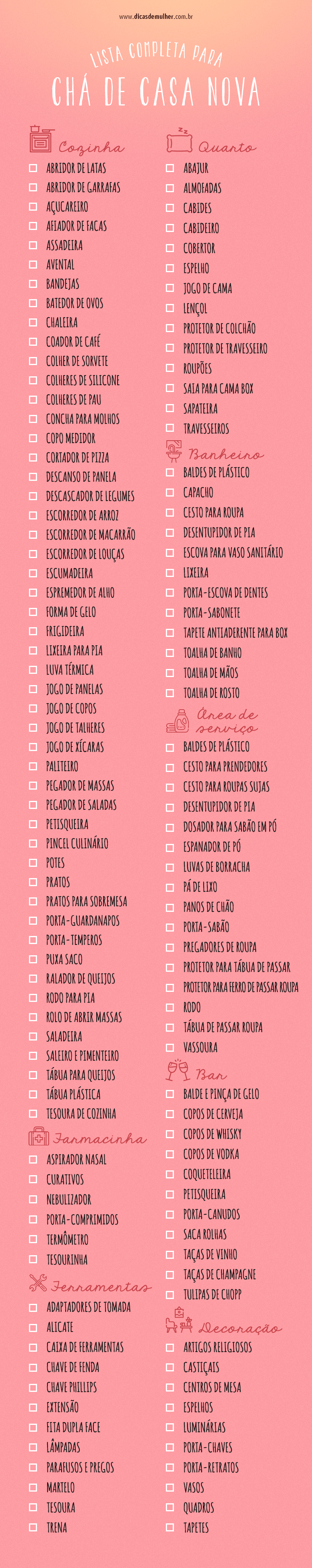 lista de chá de casa nova simples