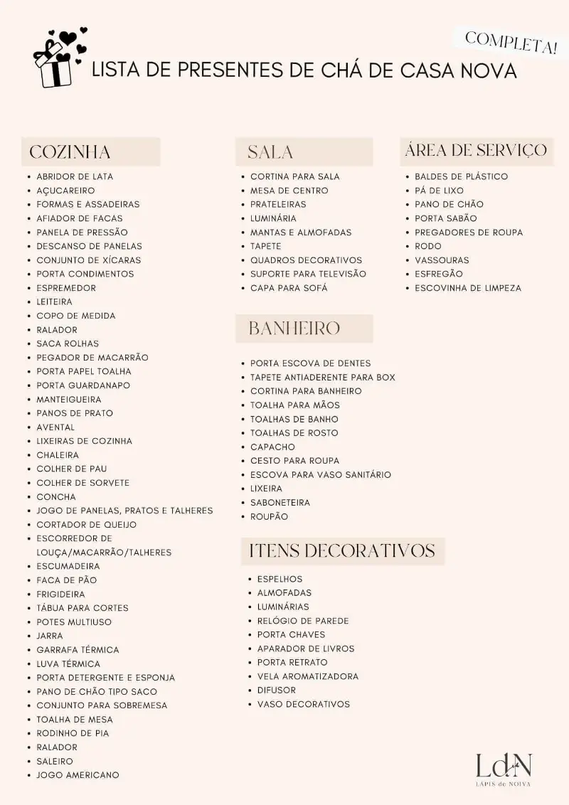 primeiros itens para casa nova