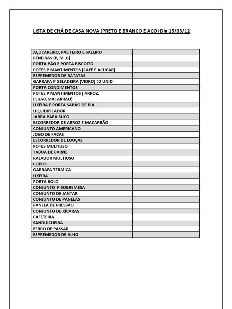 itens essenciais para chá de casa nova