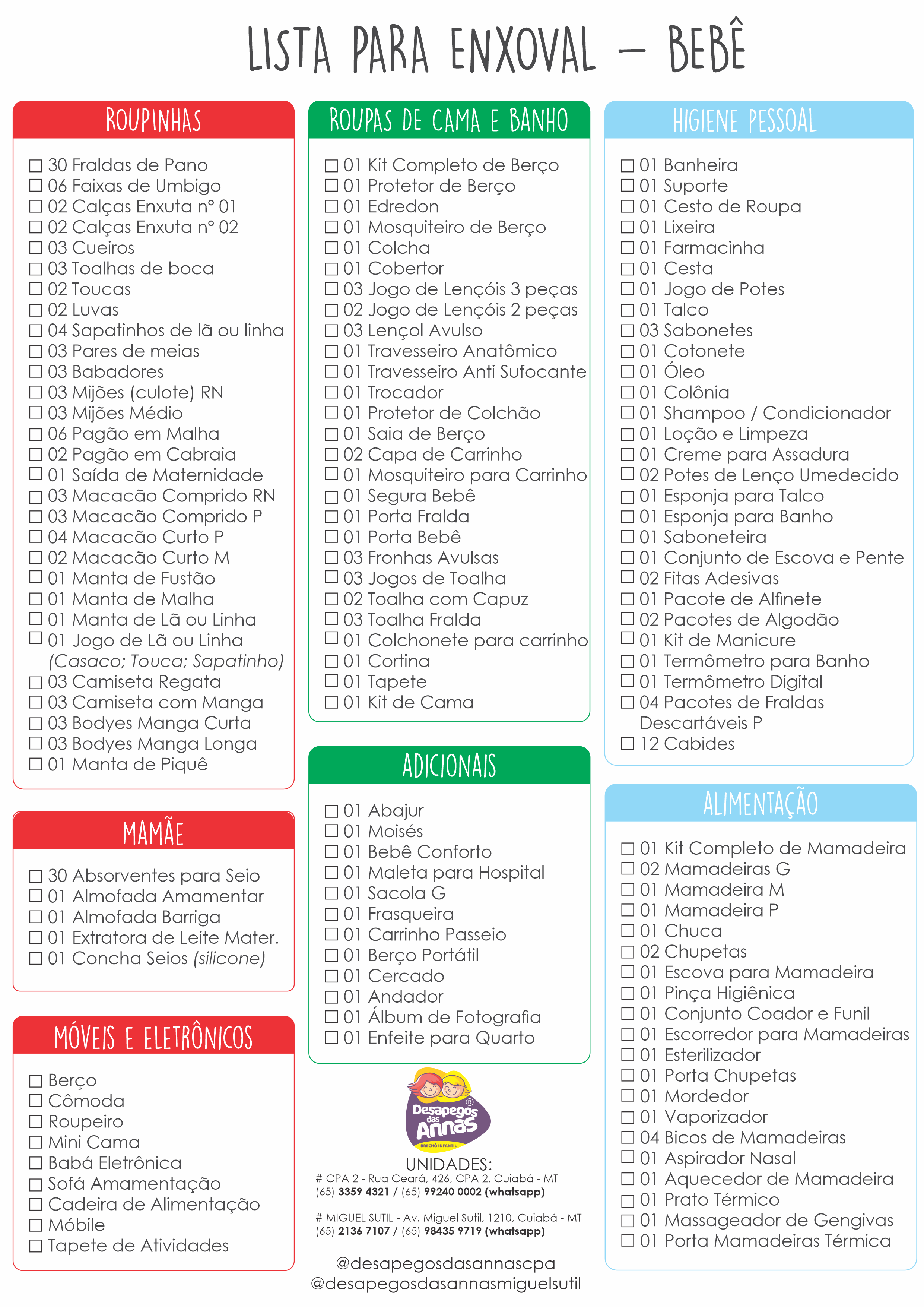 lista de chá de bebê simples