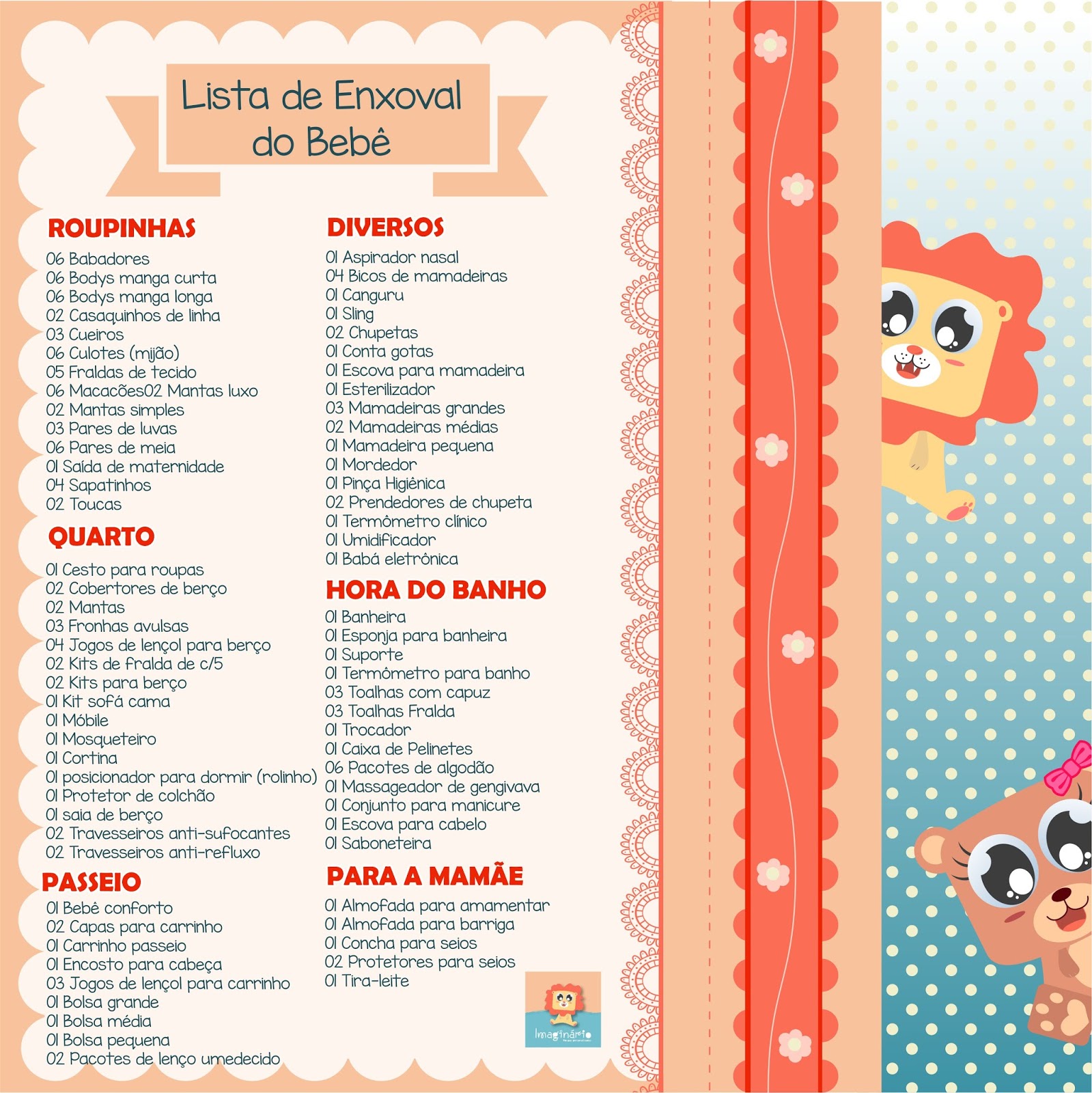 higiene do bebê recém-nascido lista