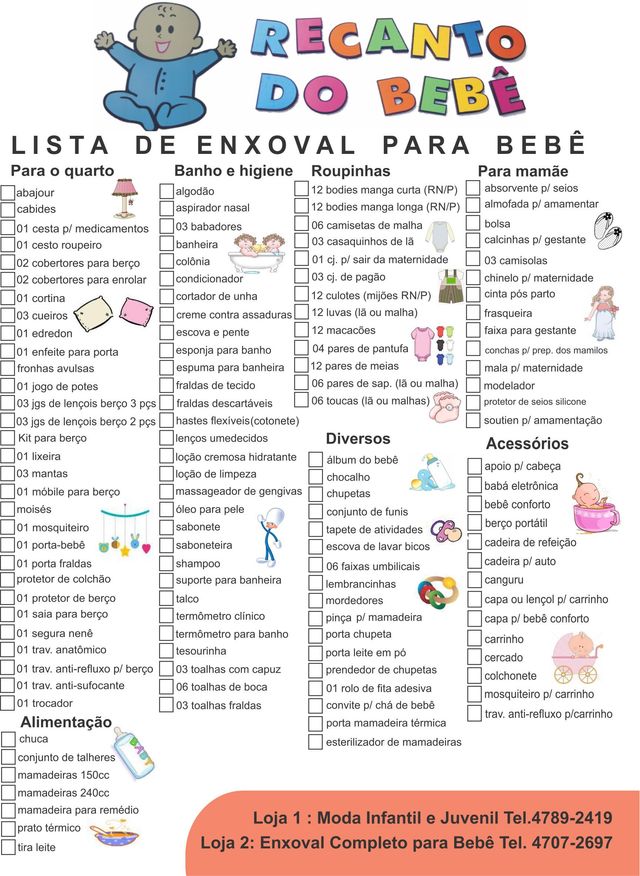 higiene do bebê recém-nascido lista