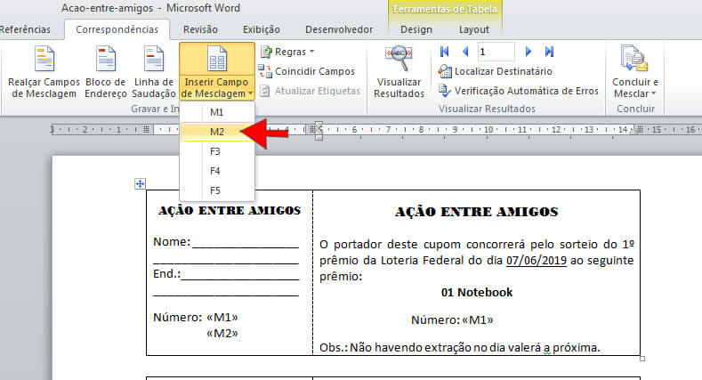 formatar rifa no word