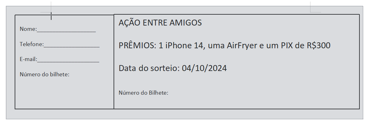 prêmios para rifa beneficente
