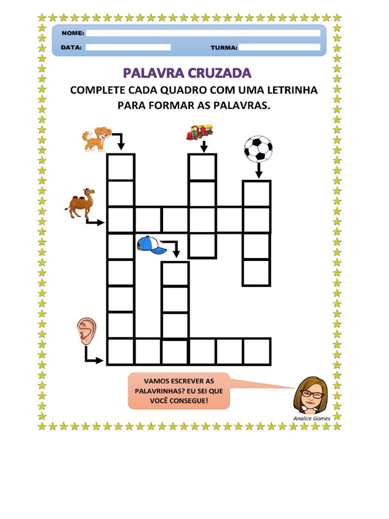 palavras cruzadas com figuras para imprimir