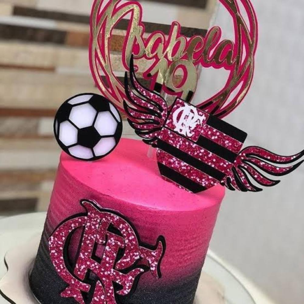como fazer topo de bolo flamengo rosa