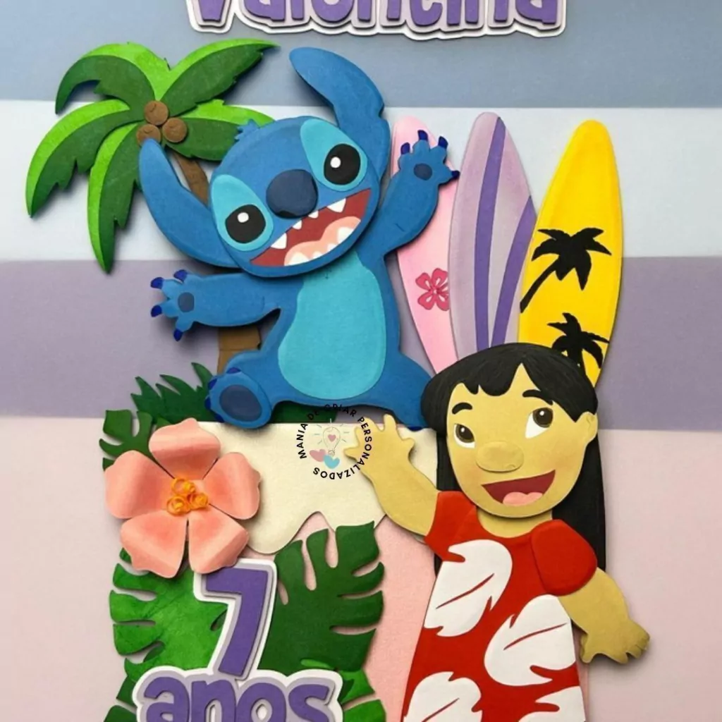 topo de bolo lilo e stitch comestível